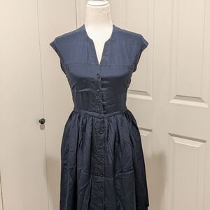 Silk Navy Button-Down Dress
